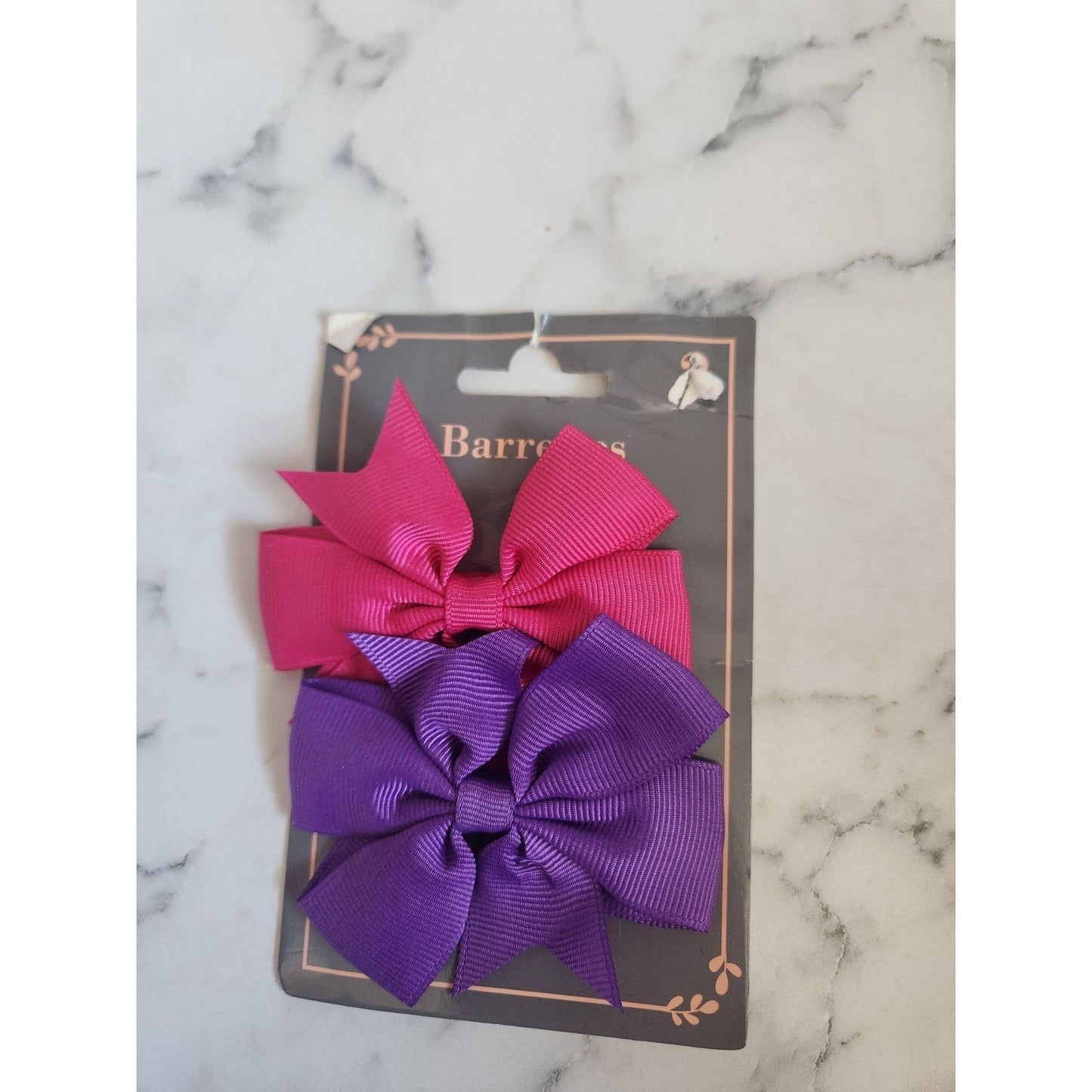 Pink & Purple Hair Bow Clip Set For Girls Ribbon Material By Greenbrier