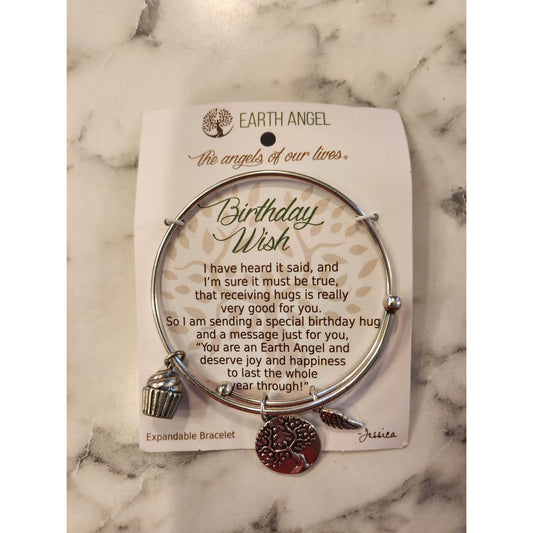 Earth Angel Expandable Bracelet With Charms Birthday Wish Silver Tone