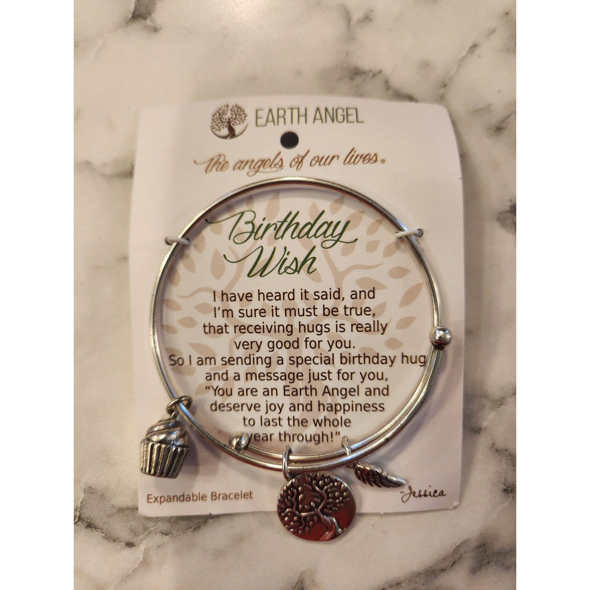 Earth Angel Expandable Bracelet With Charms Birthday Wish Silver Tone