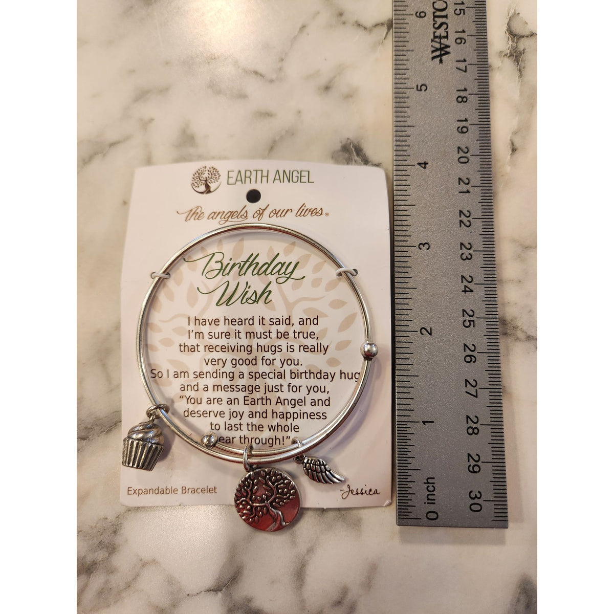 Earth Angel Expandable Bracelet With Charms Birthday Wish Silver Tone