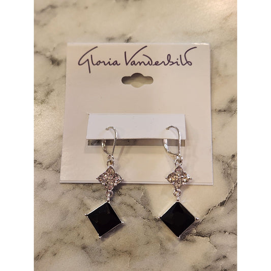 Gloria Vanderbilt Silver Tone & Black Dangling Earrings With Rhinestone Accents
