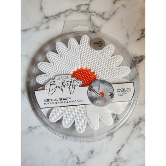 Urban Butterfly White Makeup Brush Cleaning Mat With Suction Cups