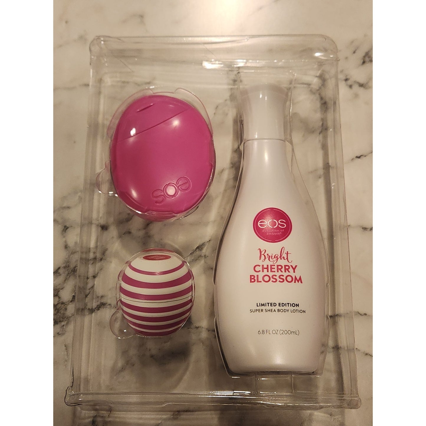 Eos Super Soft Shea Lip Balm Hand Cream & Body Lotion Trio Bright Cherry Blossom