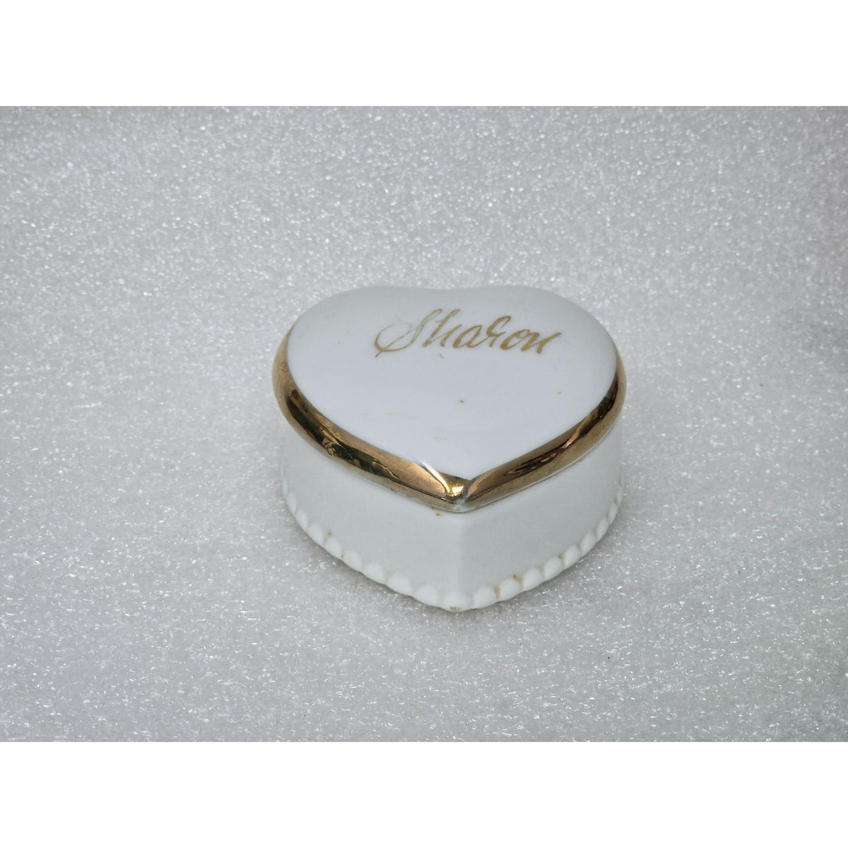 Vintage 1967 Sweet 16 Porcelain Heart Trinket Box Sharon Gold Trim Personalized