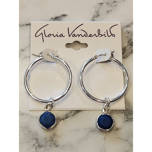 Gloria Vanderbilt Silver-Tone Hoop Earrings Round Blue Pendant Charms Classic