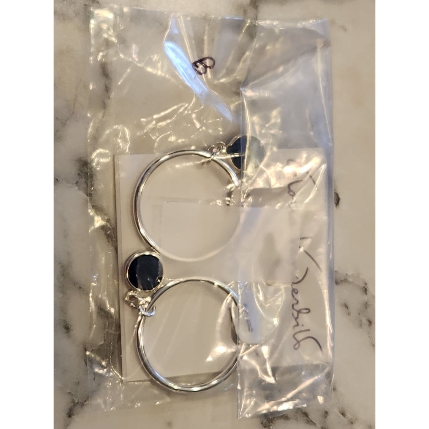 Gloria Vanderbilt Silver-Tone Hoop Earrings Round Blue Pendant Charms Classic