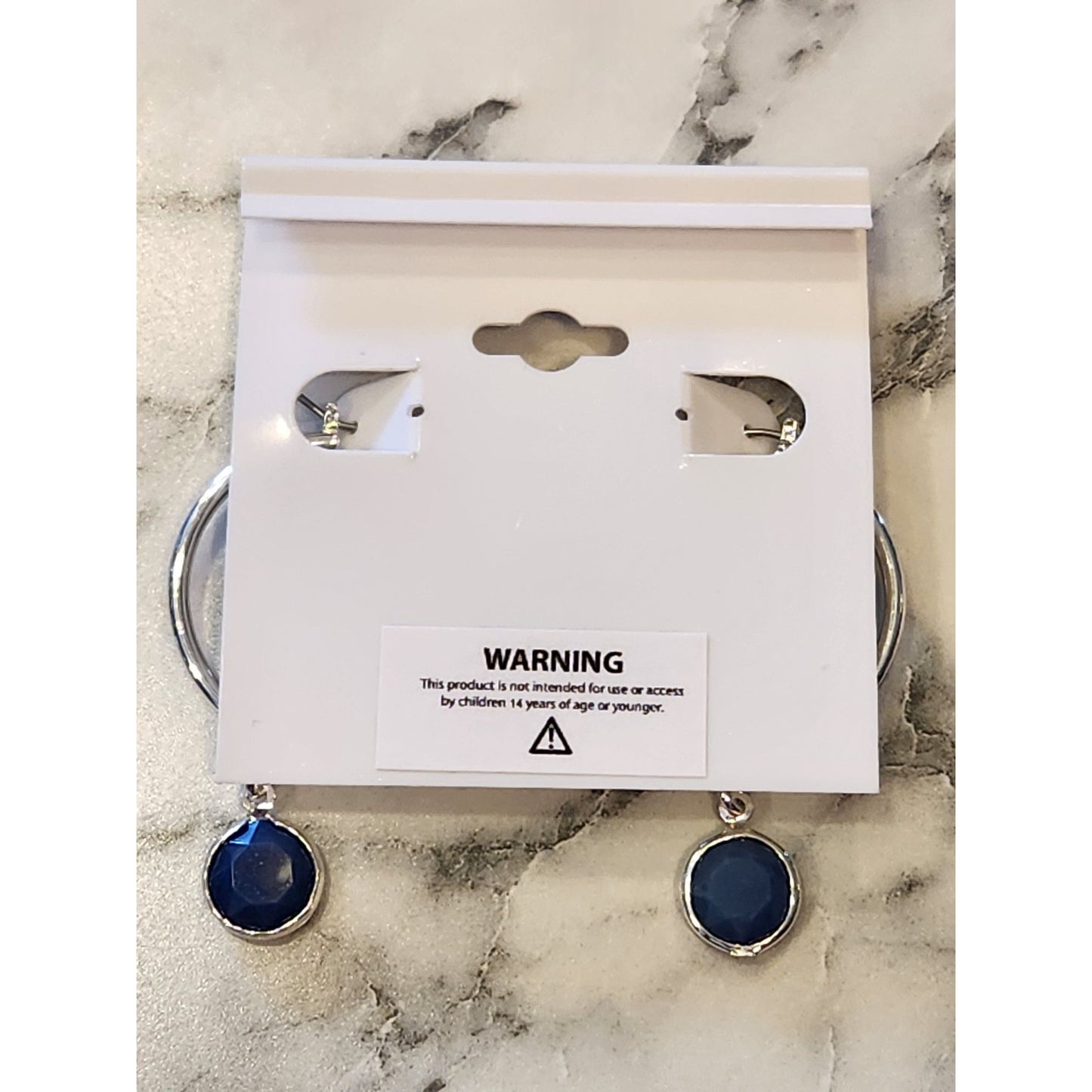 Gloria Vanderbilt Silver-Tone Hoop Earrings Round Blue Pendant Charms Classic