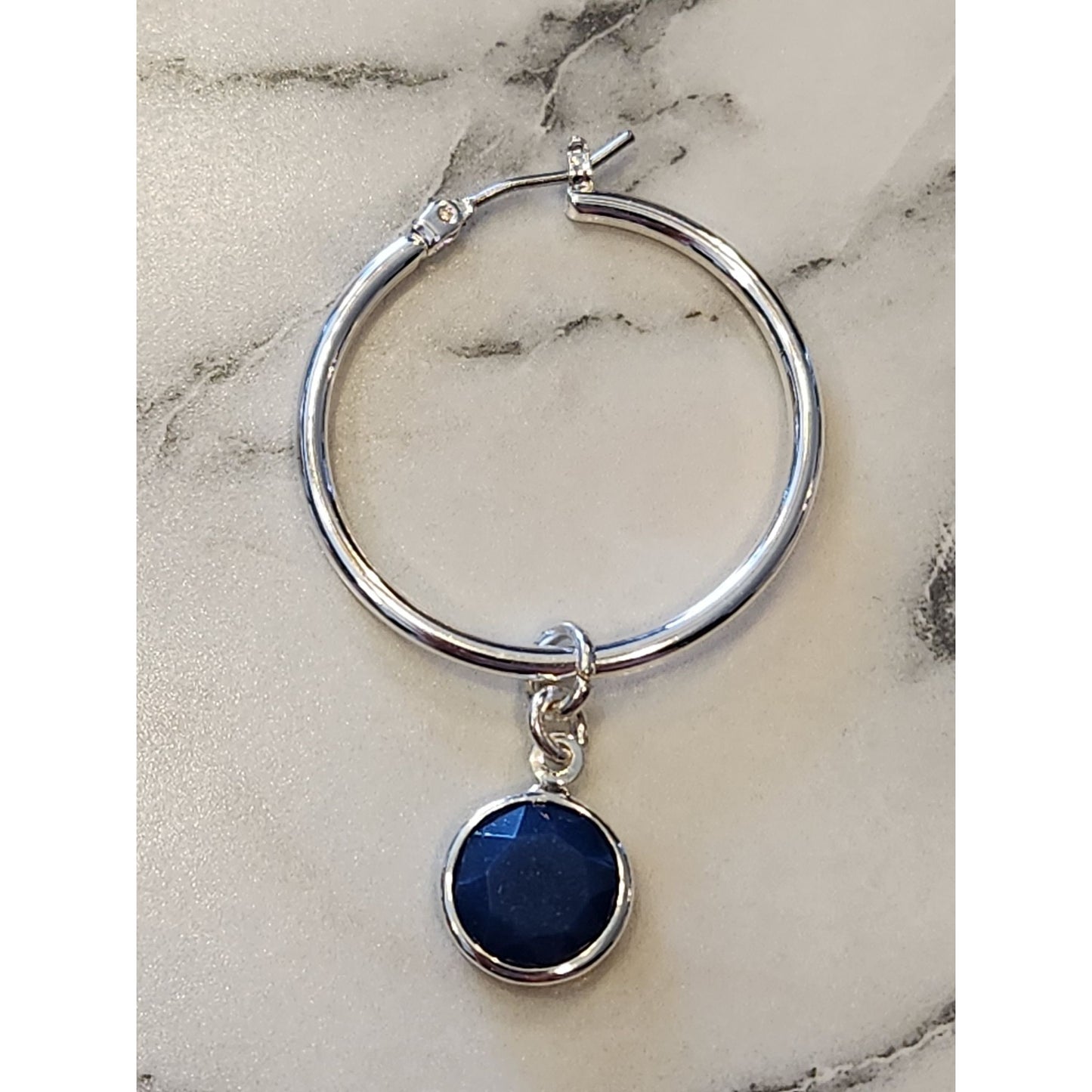 Gloria Vanderbilt Silver-Tone Hoop Earrings Round Blue Pendant Charms Classic