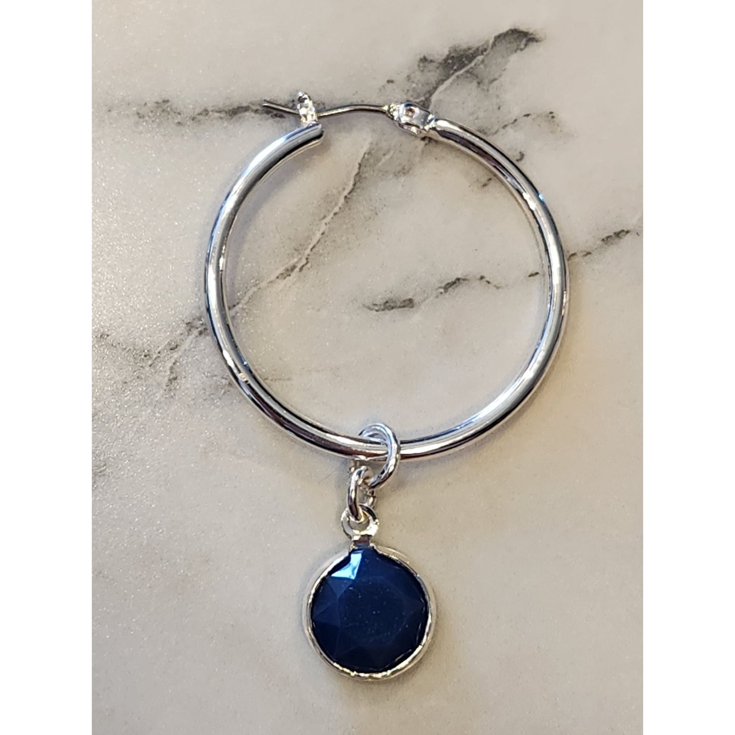 Gloria Vanderbilt Silver-Tone Hoop Earrings Round Blue Pendant Charms Classic