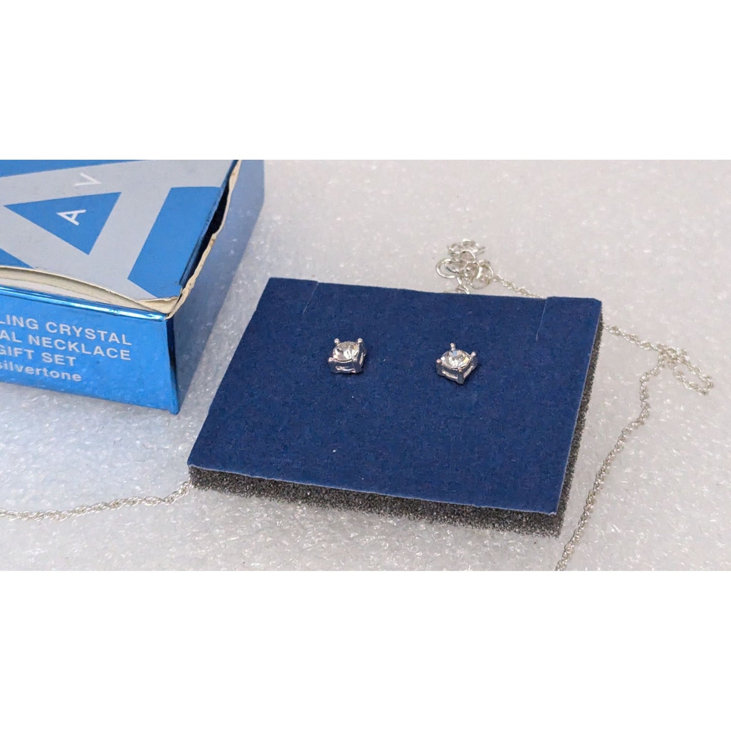 Avon Sparkling Crystal Frontal Necklace & Earrings Gift Set In Silvertone