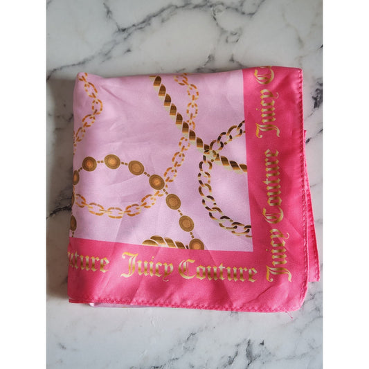 Juicy Couture Pink & Gold Heart Print Multi-Wear Polyester Square Scarf