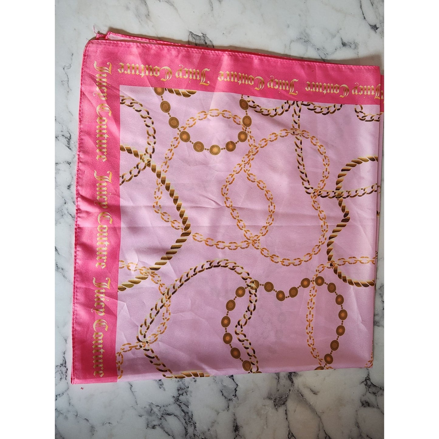 Juicy Couture Pink & Gold Heart Print Multi-Wear Polyester Square Scarf