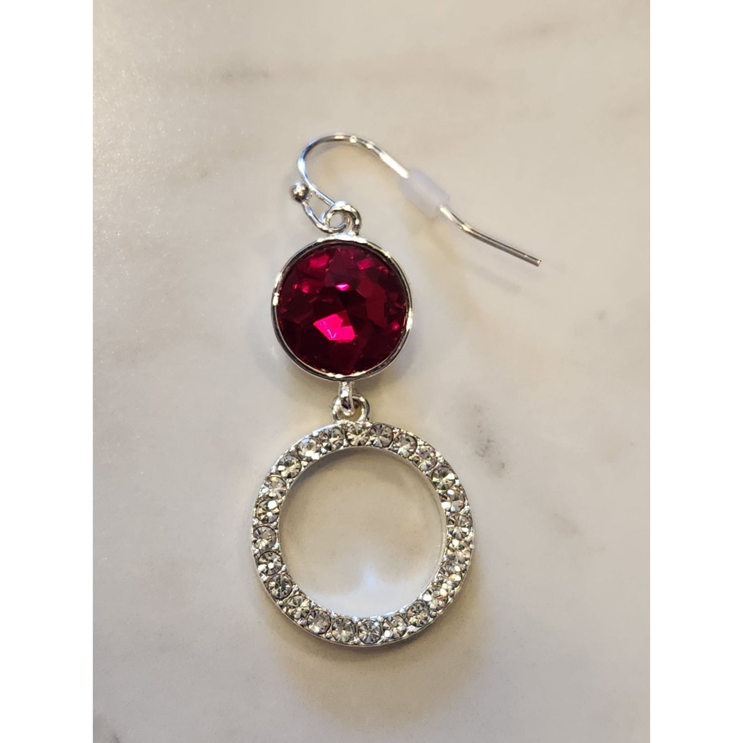 Napier Silver-Tone Drop Earrings With Red Faceted Stones & Clear Crystal Hoops