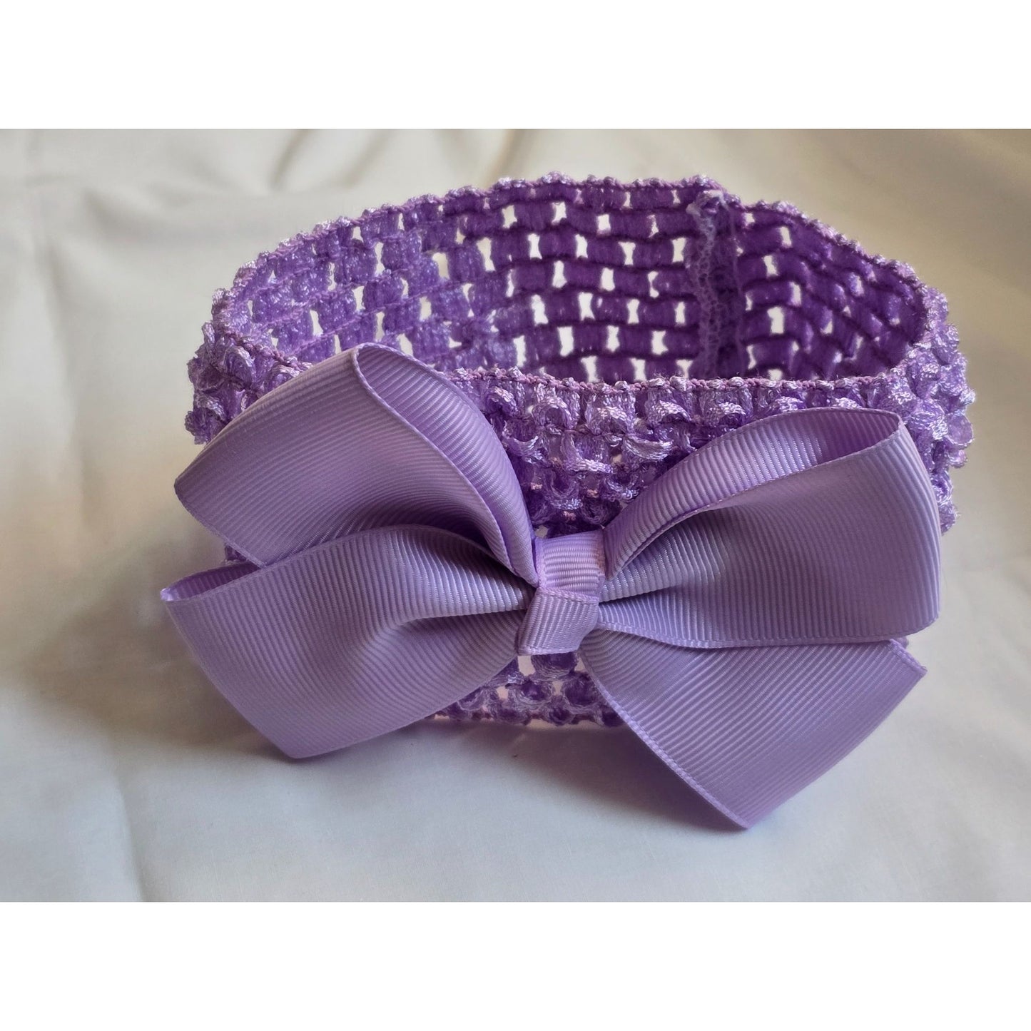 Purple Crochet Hairband With Large Bow For Infants & Toddlers