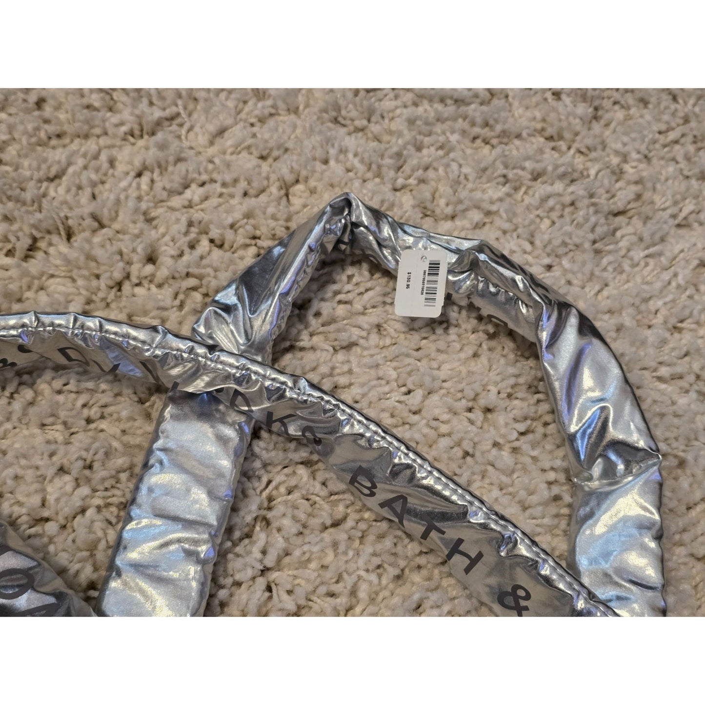 Bath & Body Works Silver Metallic Quilted Tote Bag With Inner Lining Puffy