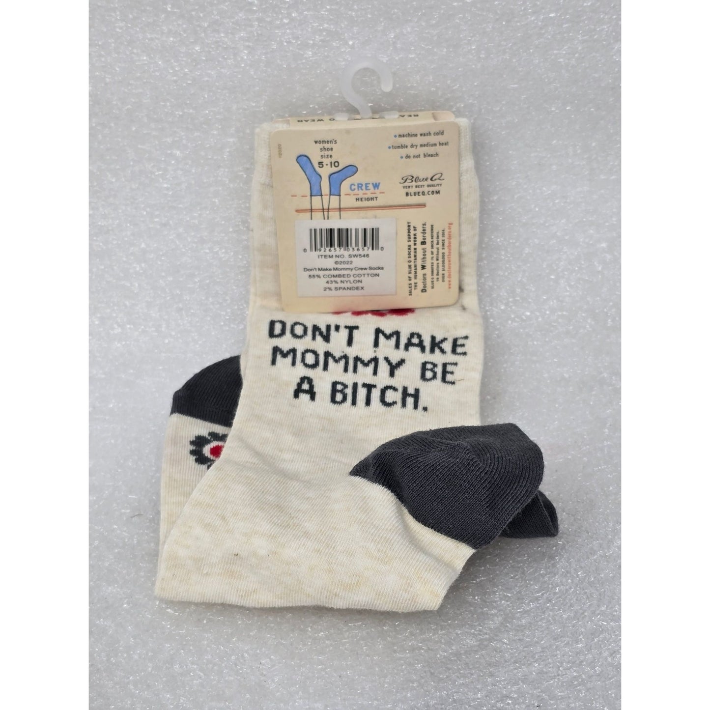 Blue Q Don't Make Mommy Be A B.... Women's Crew Socks Size 5-10 Funny Novelty