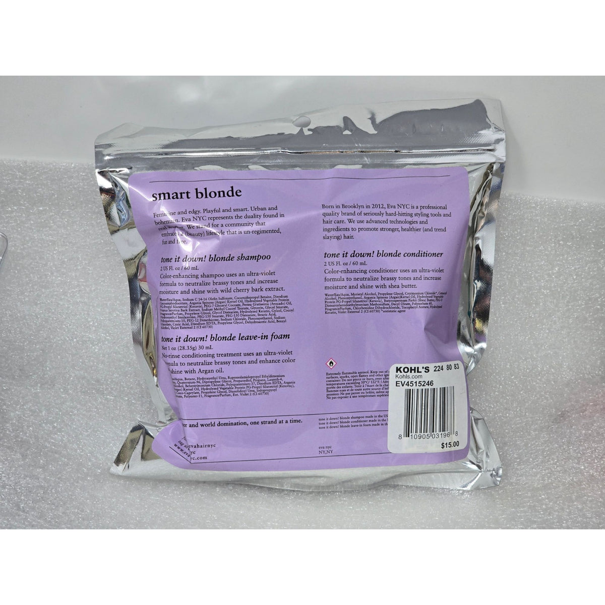 Eva NYC Tone It Down! Smart Blonde Shampoo Conditioner & Leave-In Foam Set 3 Pc