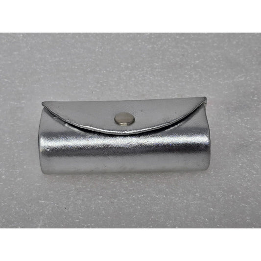 Silver Metallic Lipstick Case With Snap Closure & Built-In Mirror