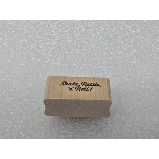 Stampin Up! Wooden Rubber Stamp "Shake Rattle n Roll!" Fun Crafting Tool