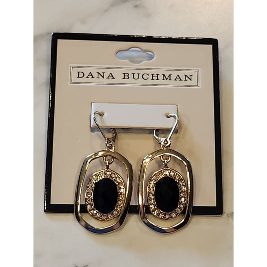 Dana Buchman Gold-Tone Drop Earrings With Black & Crystal Accents