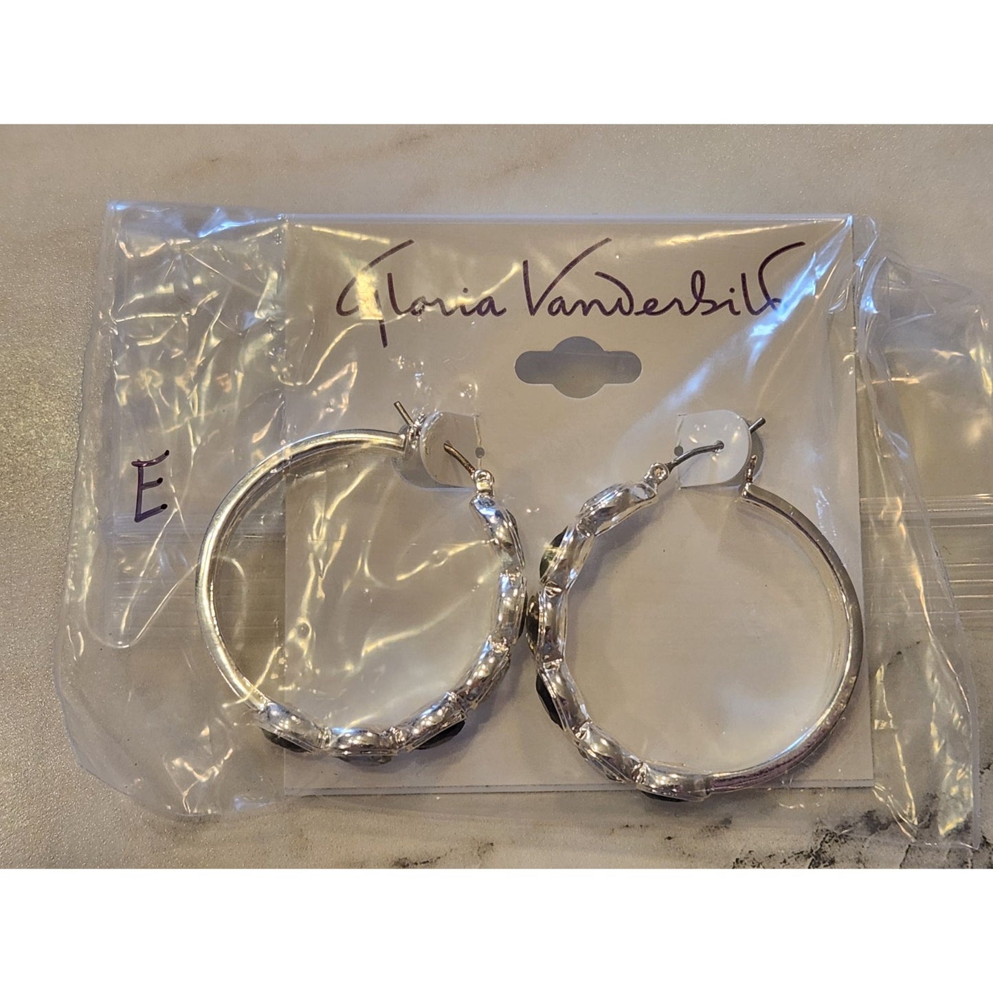 Gloria Vanderbilt Silver-Tone Hoop Earrings With Black & Clear Crystal Accents