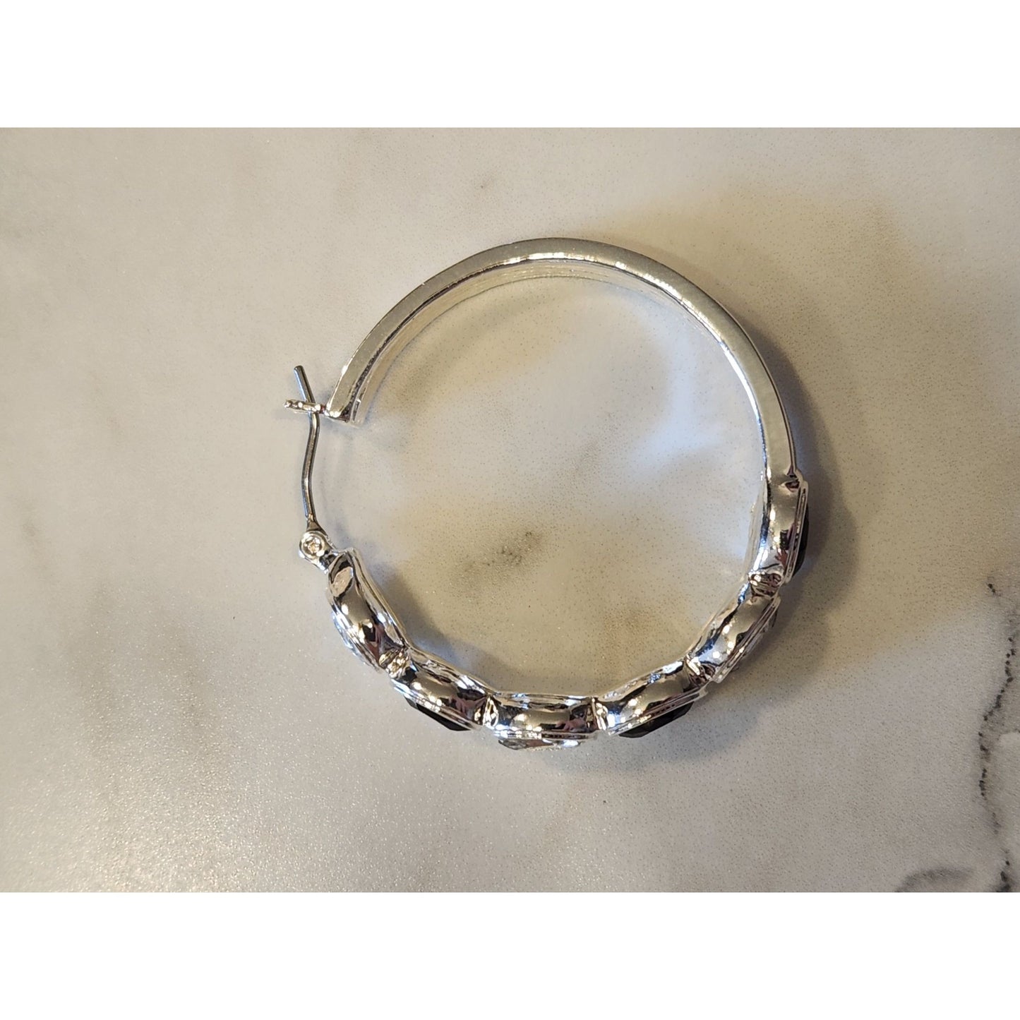 Gloria Vanderbilt Silver-Tone Hoop Earrings With Black & Clear Crystal Accents