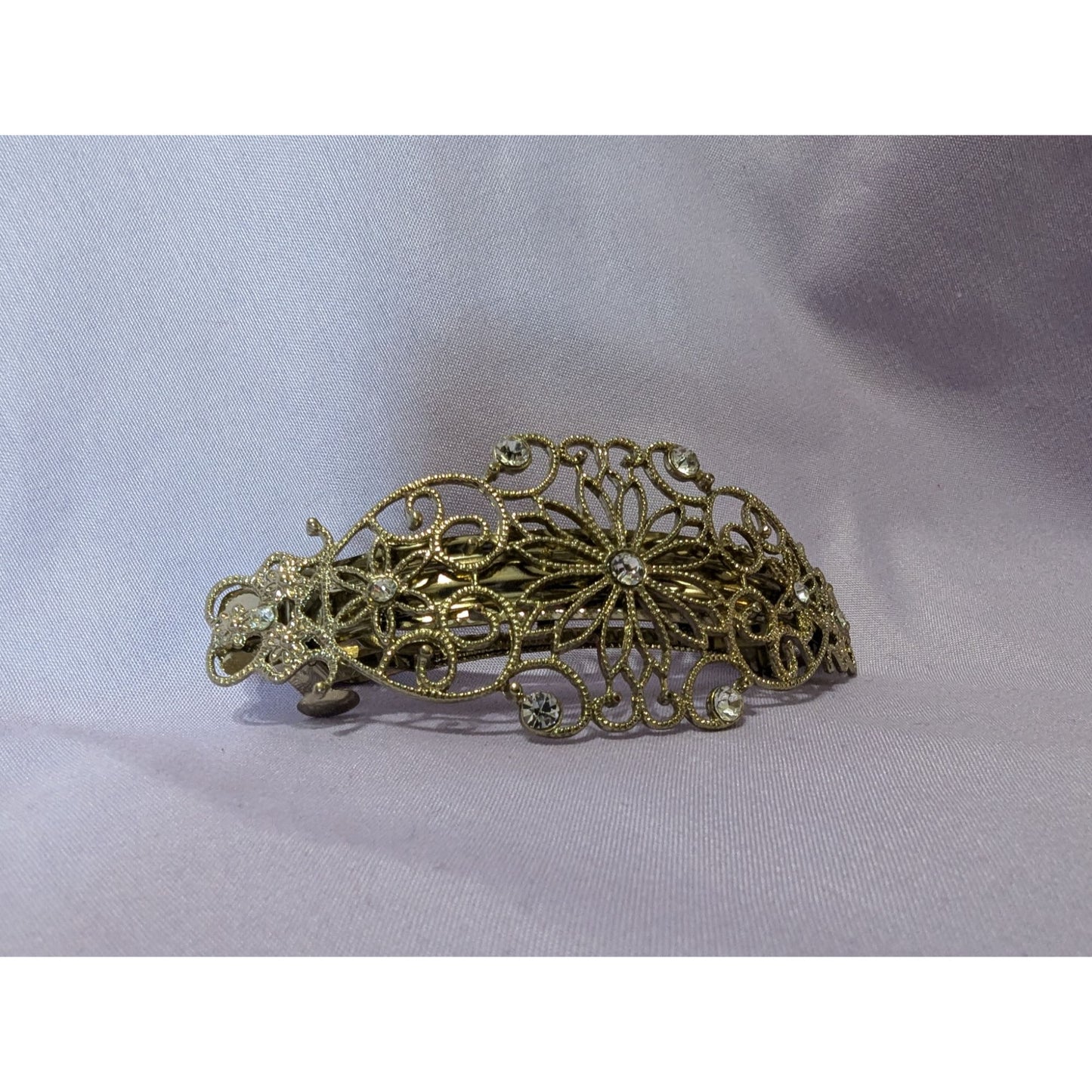 Vintage Antique-Style Filigree Hair Barrette With Rhinestones