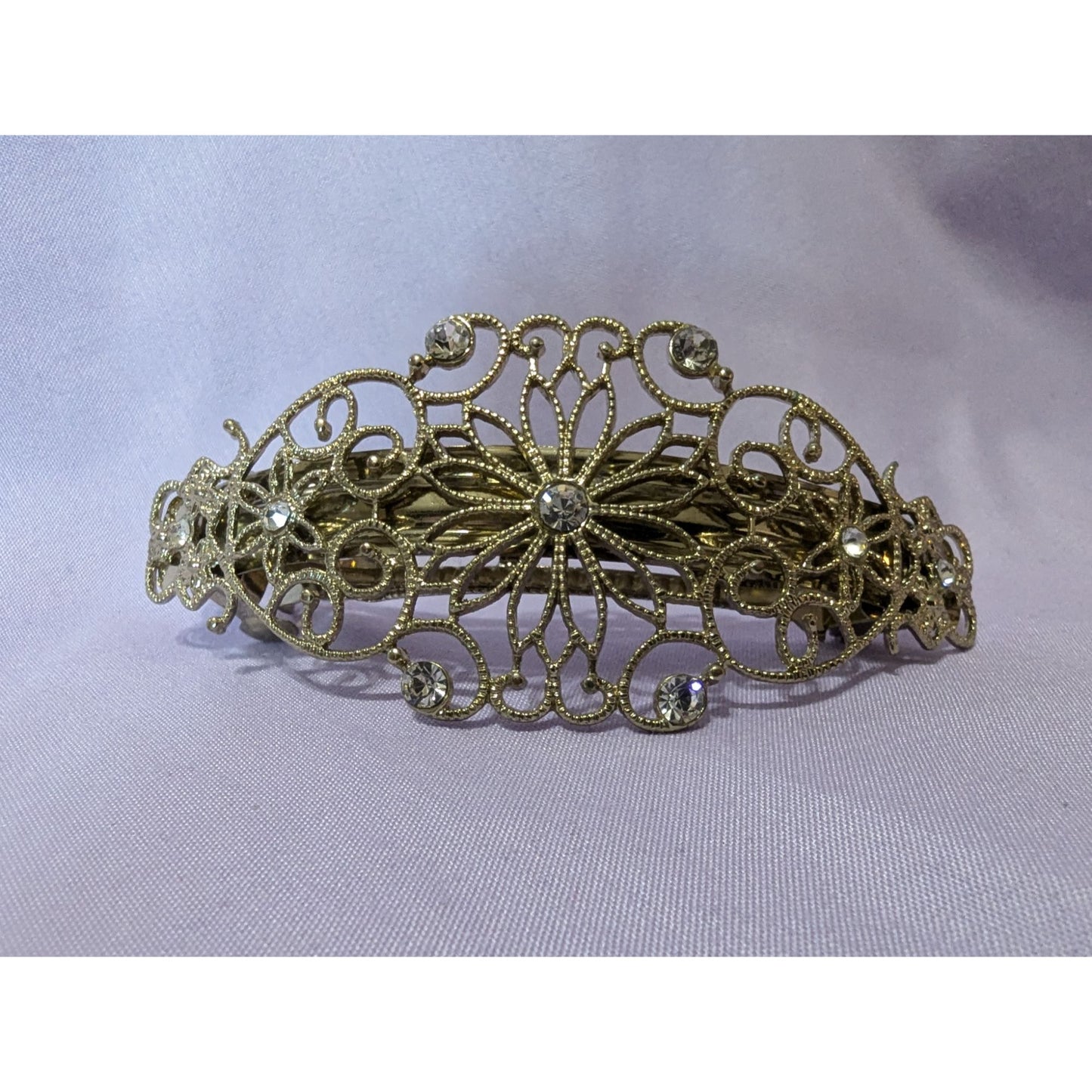 Vintage Antique-Style Filigree Hair Barrette With Rhinestones