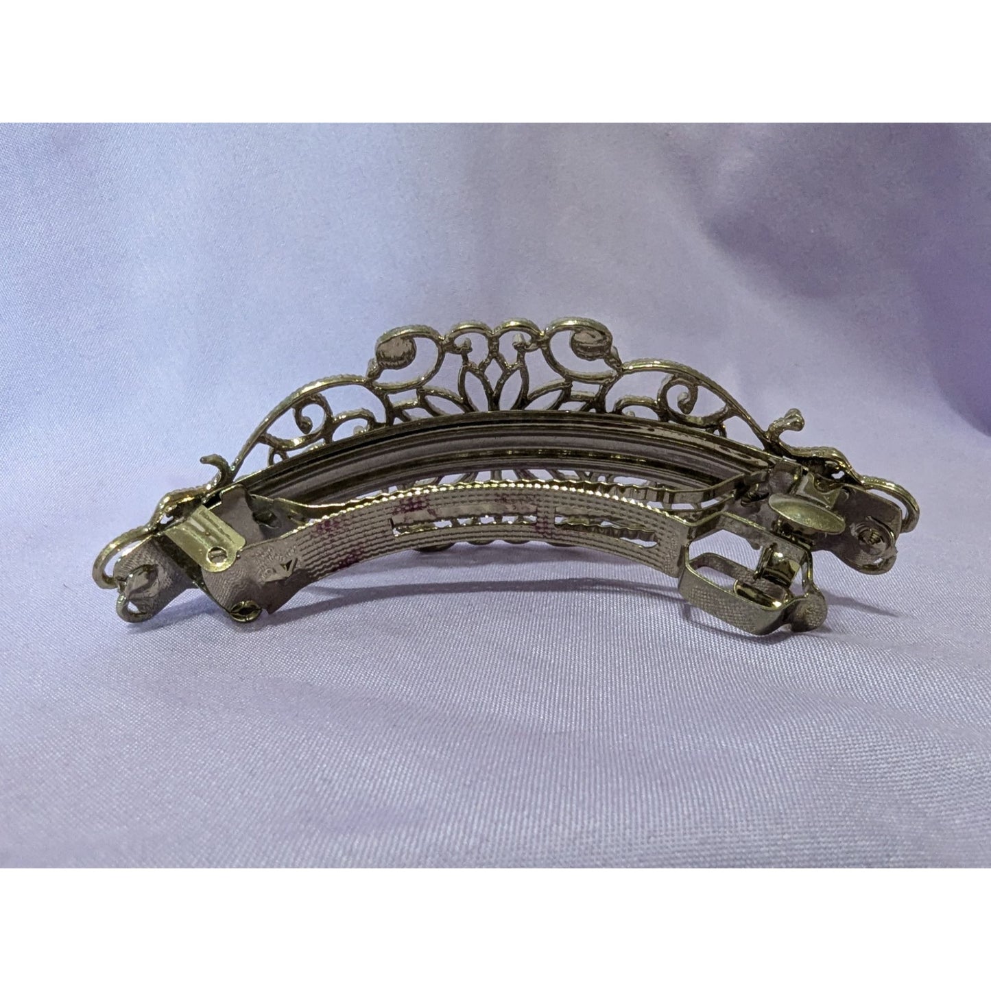 Vintage Antique-Style Filigree Hair Barrette With Rhinestones