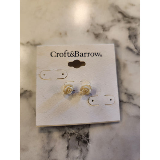 Croft & Barrow White Rose Stud Earrings Floral Design
