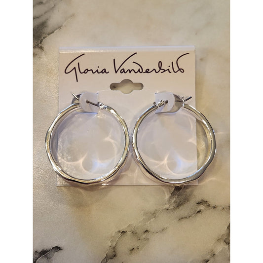 Gloria Vanderbilt Silver-Tone Hammered Hoop Earrings