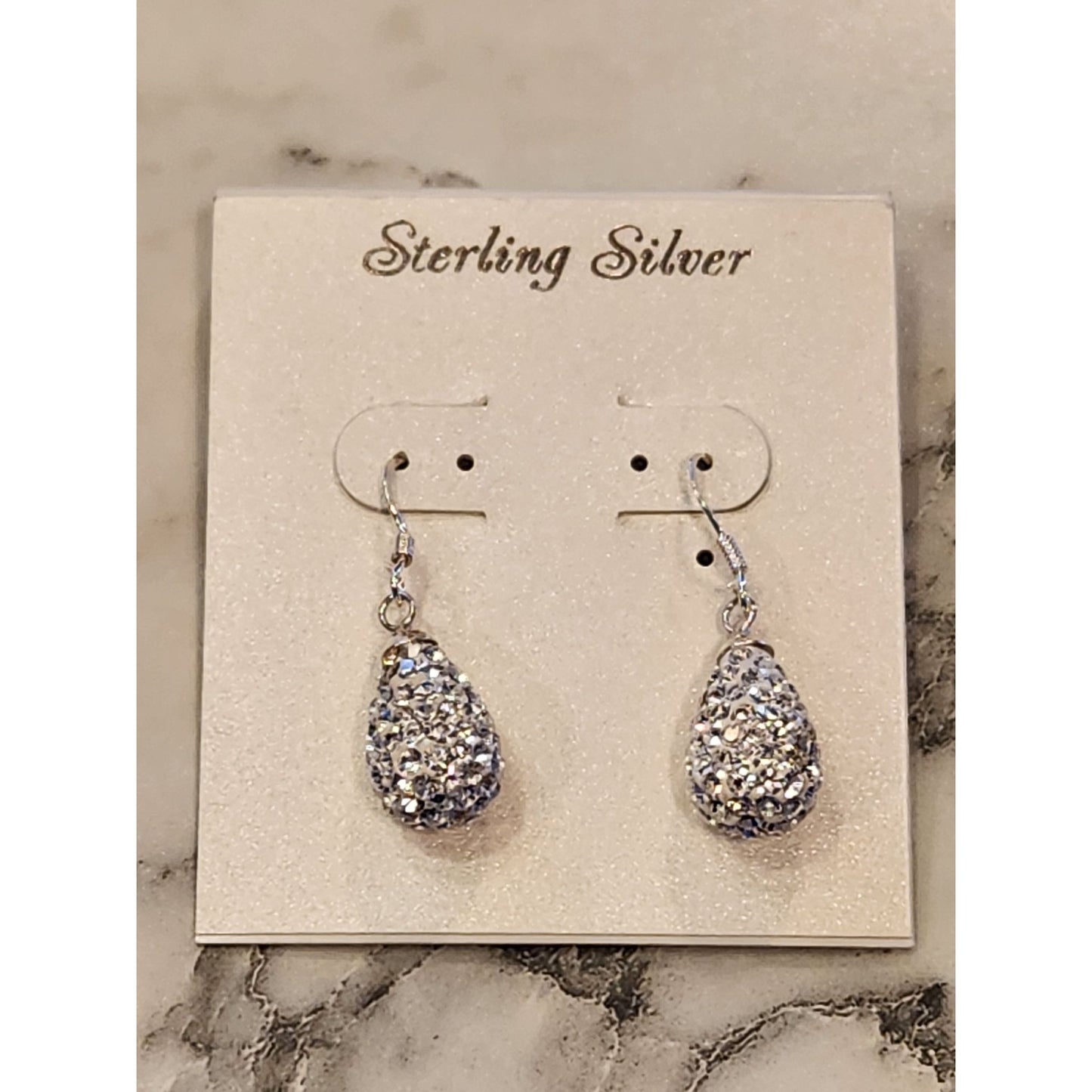 Sterling Silver Teardrop Dangle Earrings With Clear Crystal Accents
