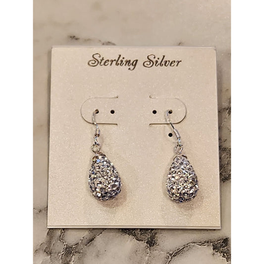 Sterling Silver Teardrop Dangle Earrings With Clear Crystal Accents
