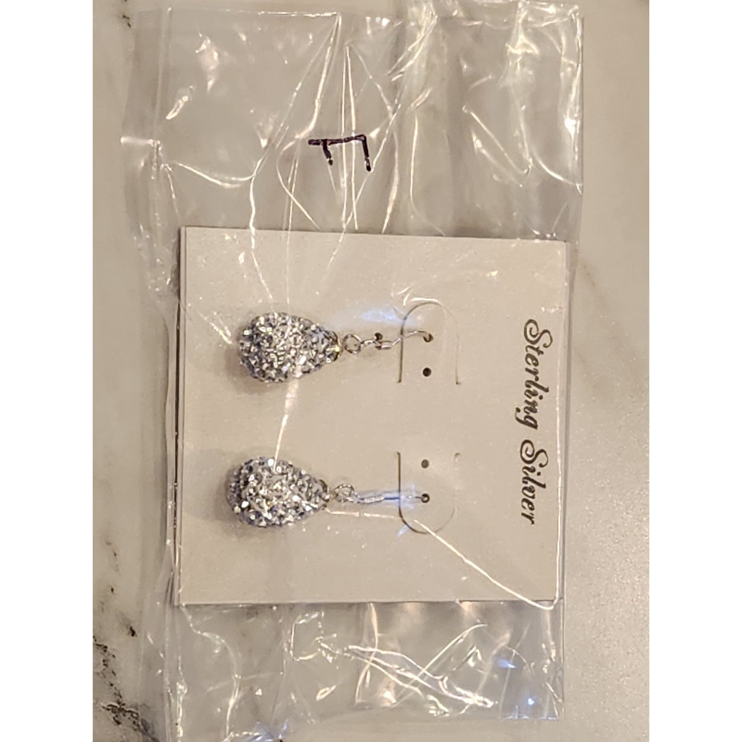 Sterling Silver Teardrop Dangle Earrings With Clear Crystal Accents