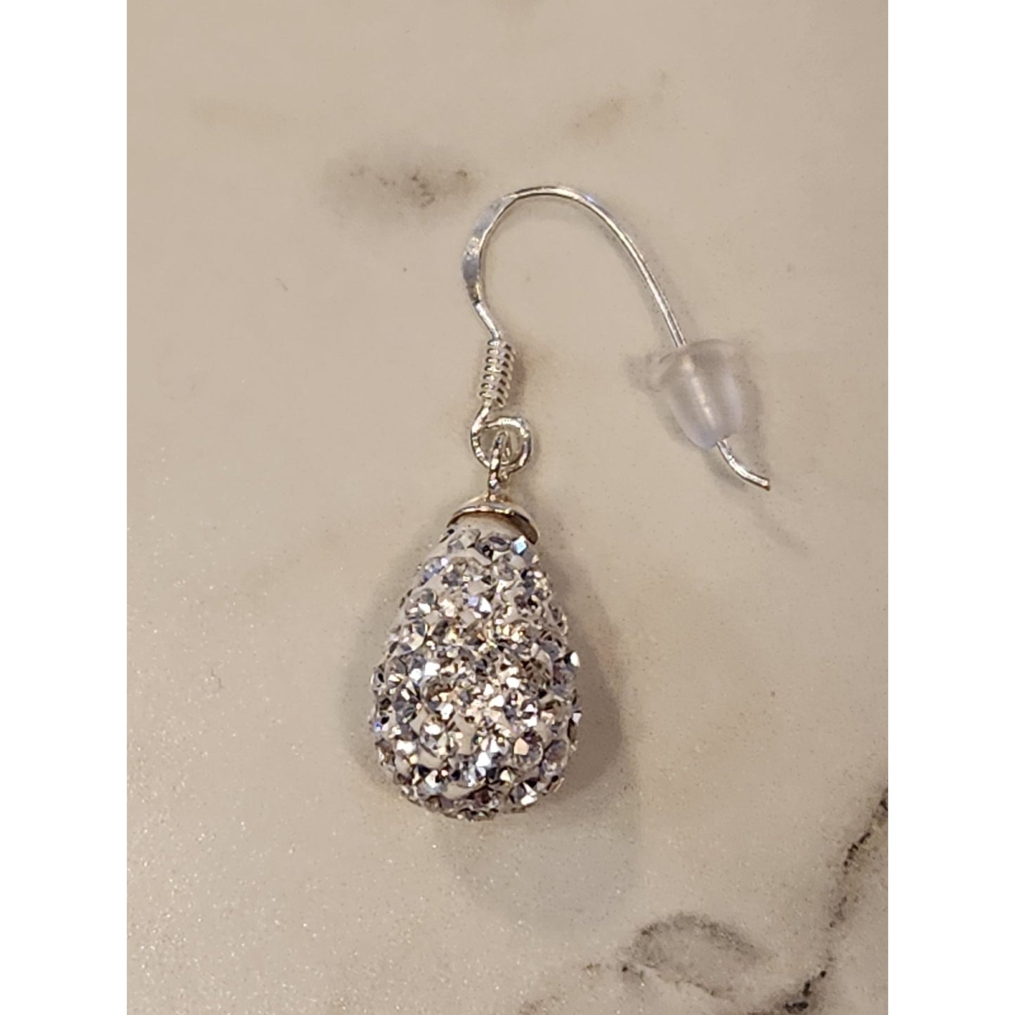 Sterling Silver Teardrop Dangle Earrings With Clear Crystal Accents