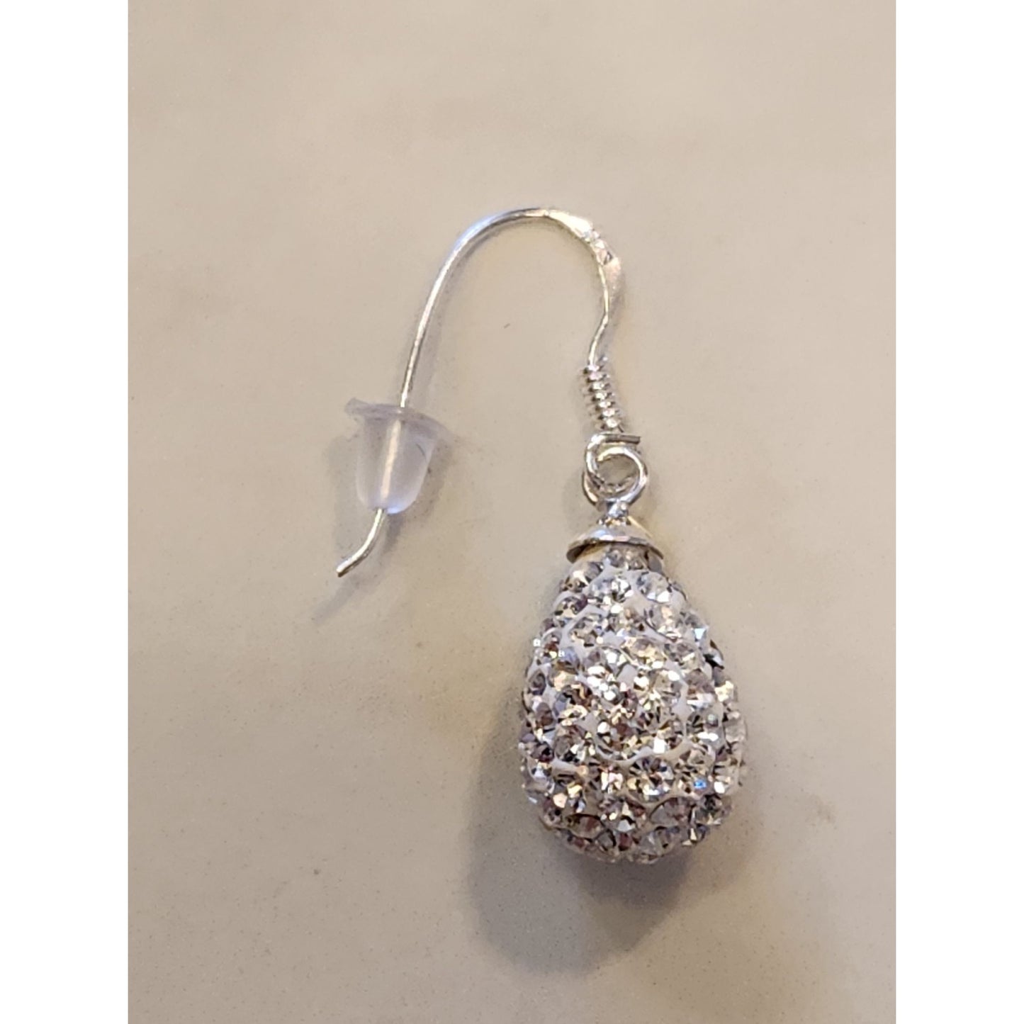 Sterling Silver Teardrop Dangle Earrings With Clear Crystal Accents