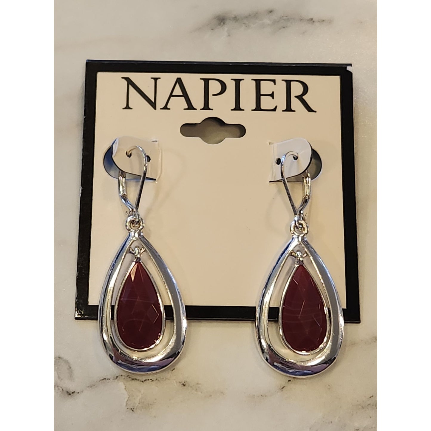 Napier Silver-Tone Tear Drop Earrings With Faceted Accents