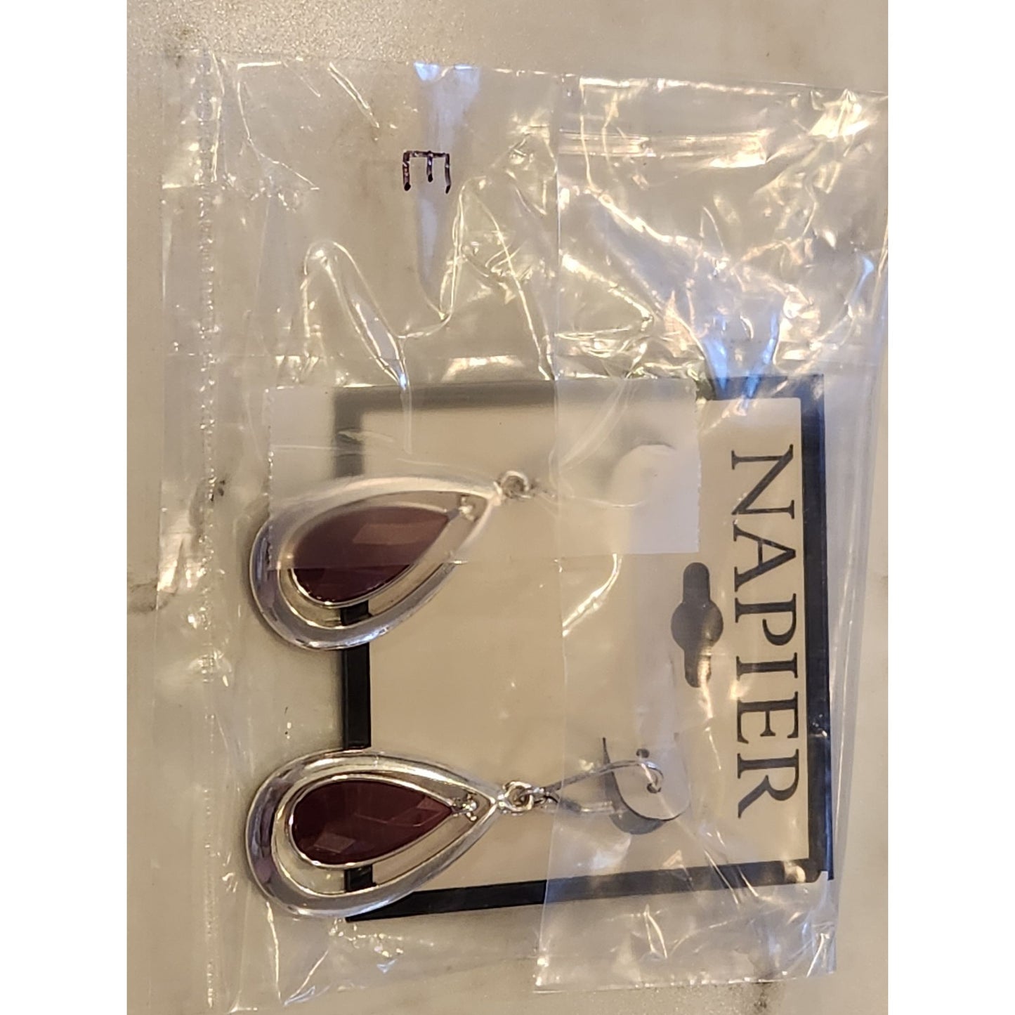 Napier Silver-Tone Tear Drop Earrings With Faceted Accents