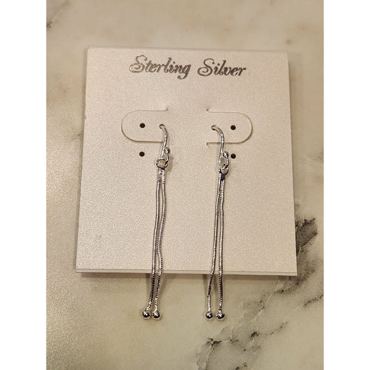 Sterling Silver Dangle Earrings With Chain Drop Design