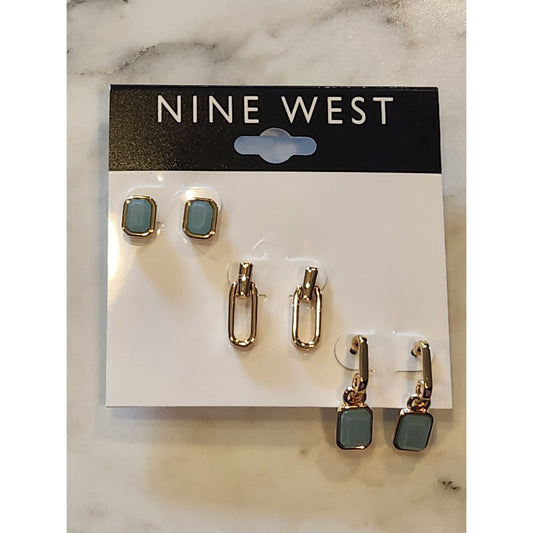 Nine West Gold-Tone & Light Blue Stone 3-Pair Earring Set