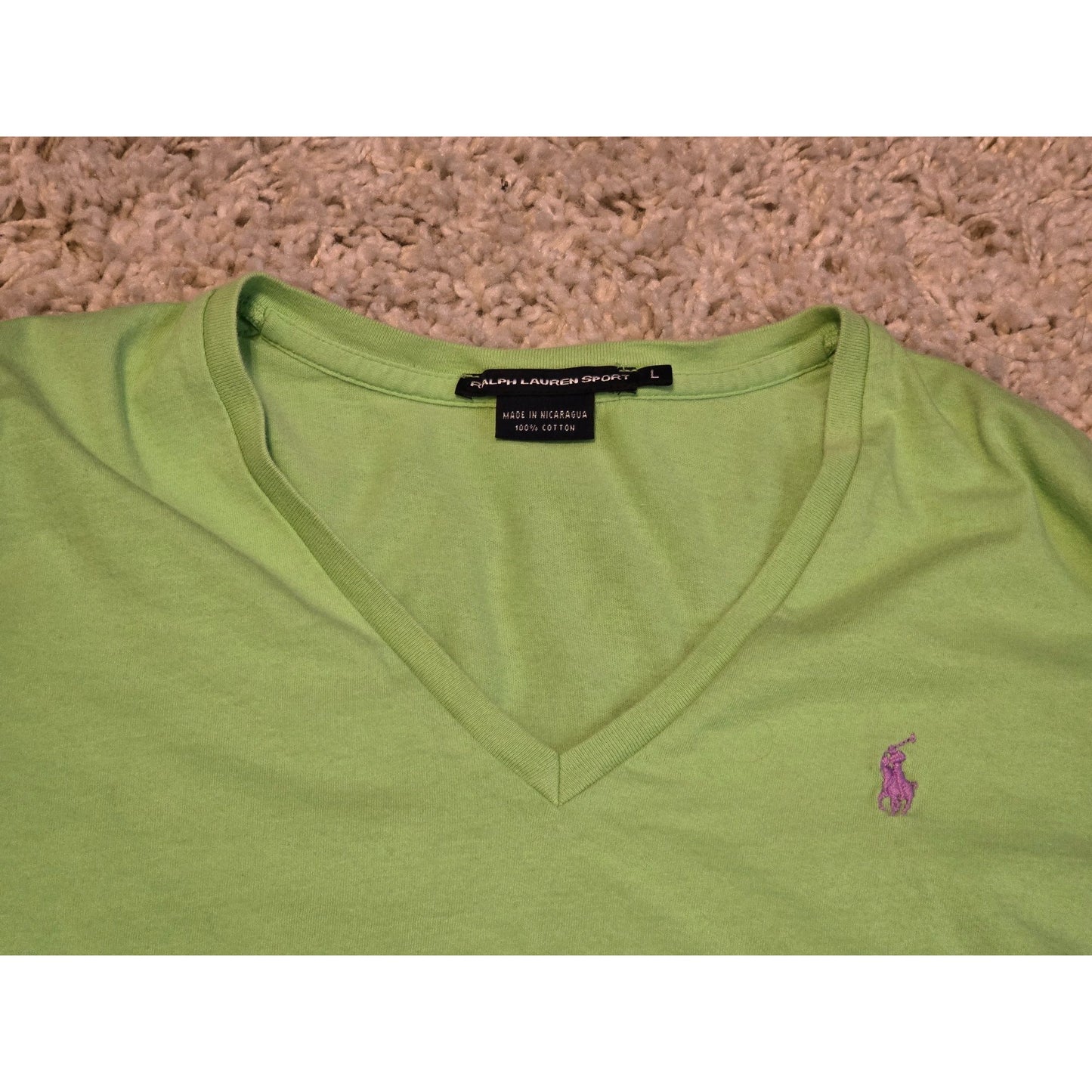 Ralph Lauren Sport Women's Green V-Neck Long Sleeve Shirt Large Pony Logo Y2K