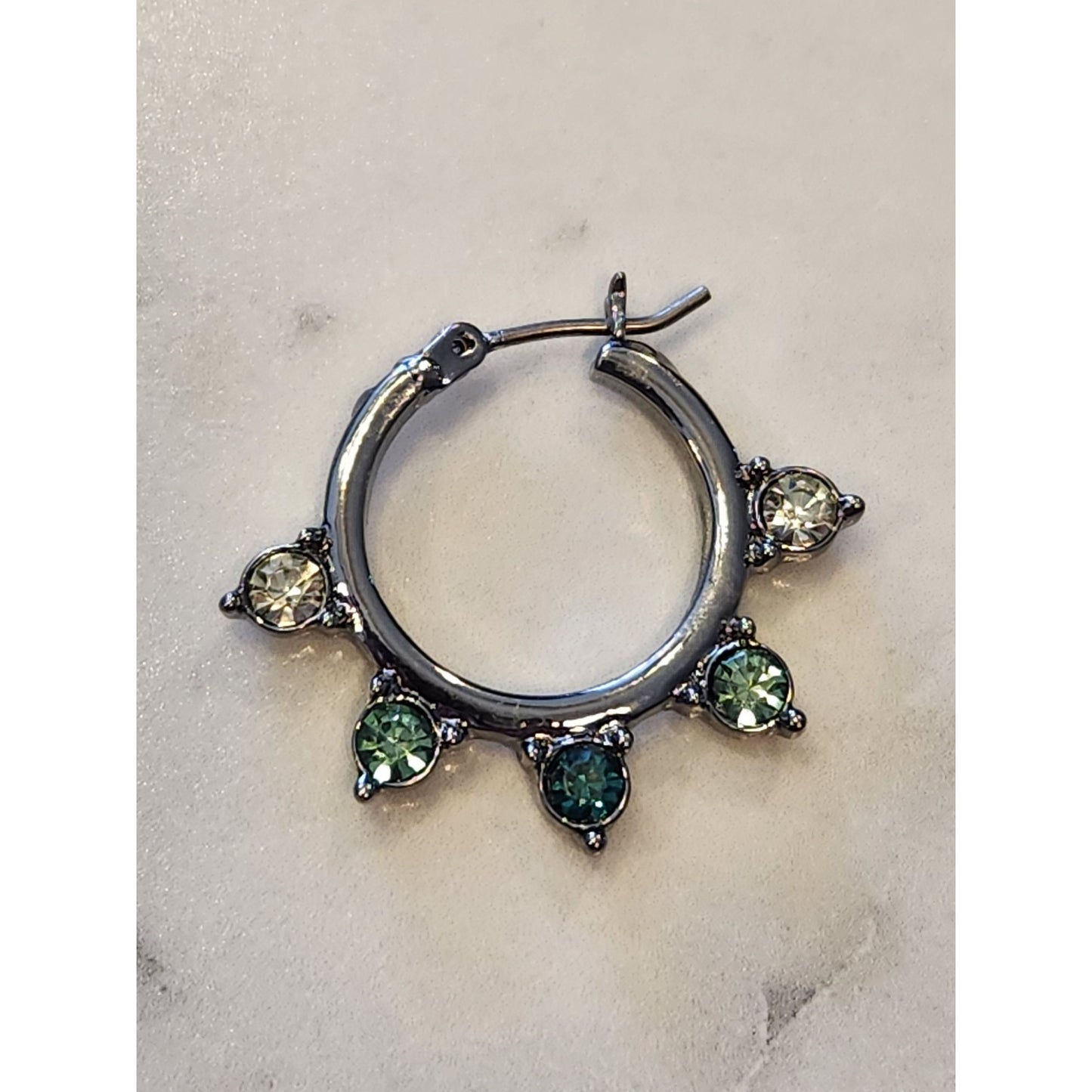 Napier Silver-Tone Hoop Earrings With Green & Clear Gemstone Accents