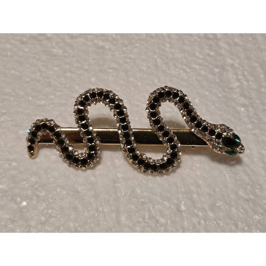 Gold Tone Snake Hair Clip  Barrette With Rhinestones