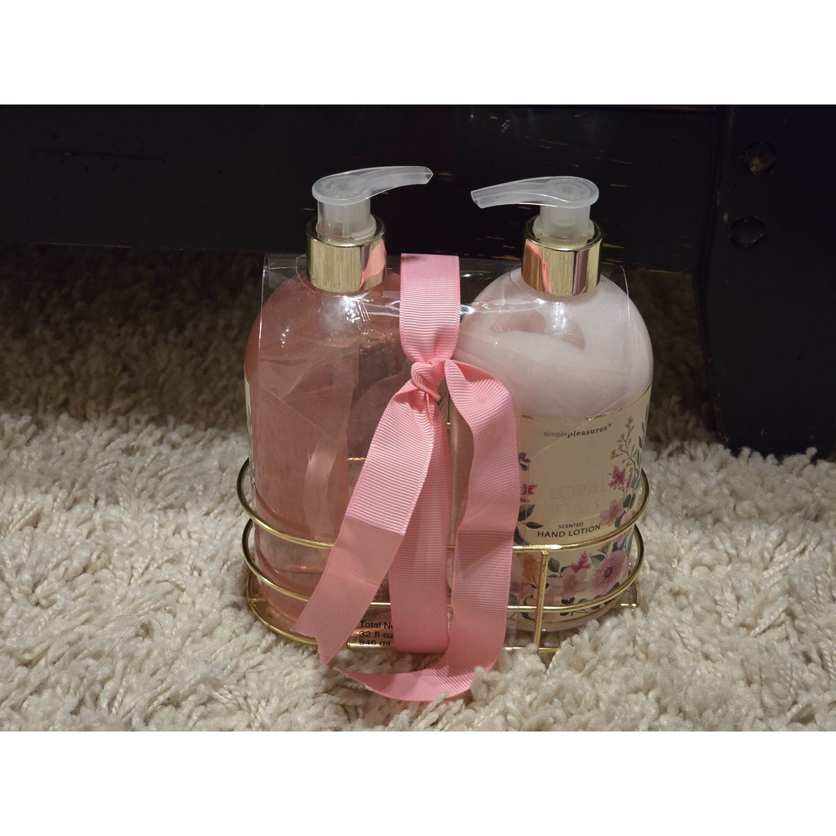 Simple Pleasures Floral Petals Hand Soap & Lotion Gift Set 16 oz With Gold Caddy