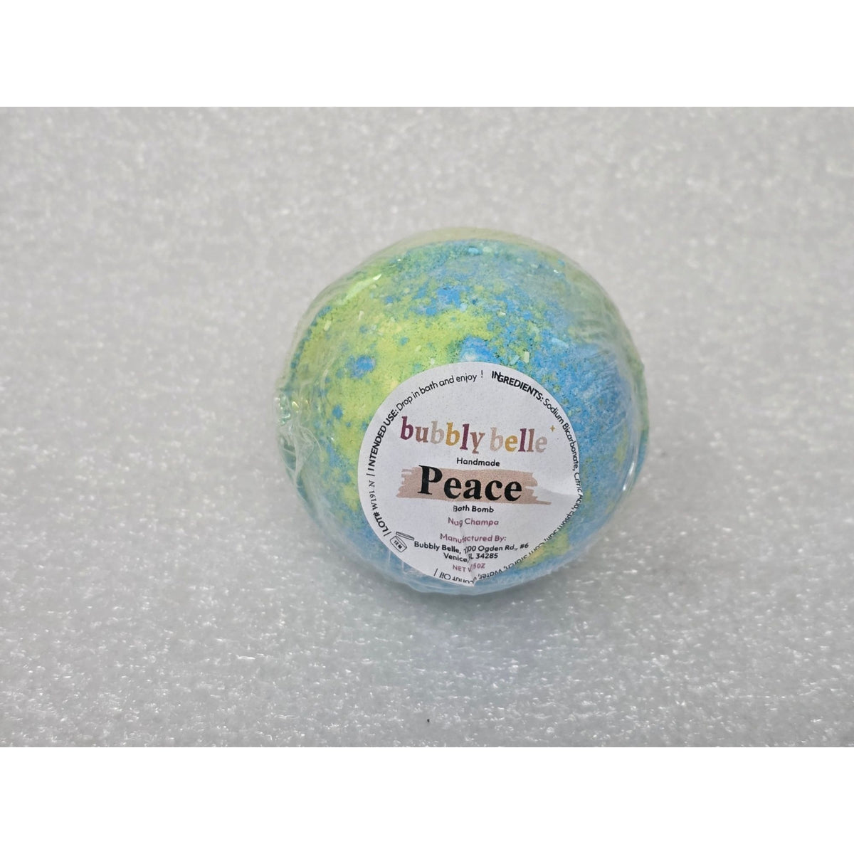 Bubbly Belle Handmade Peace Bath Bomb Nag Champa Blue & Green Aromatherapy