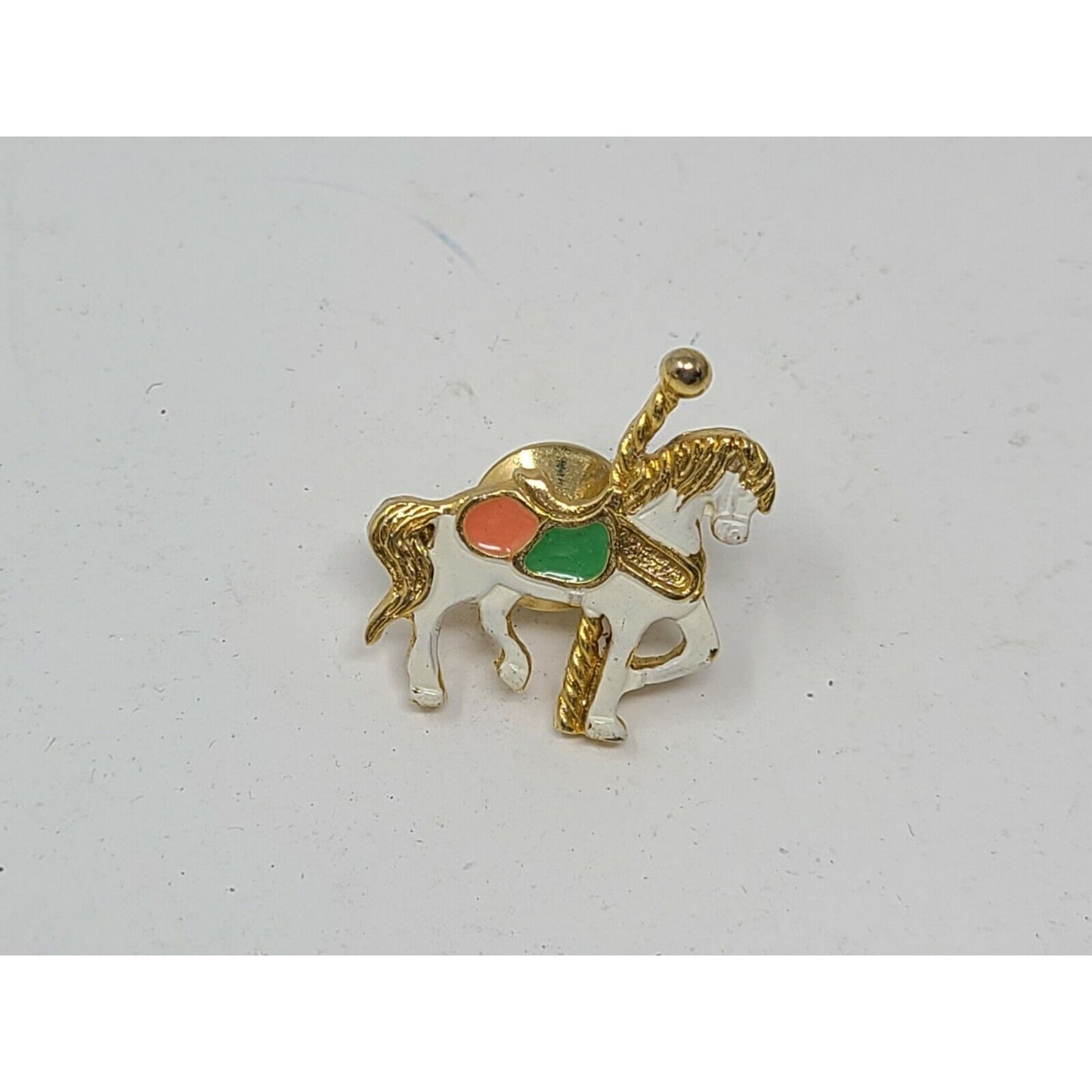 Vintage Carousel Horse Brooch Pin White Enamel Signed Fort