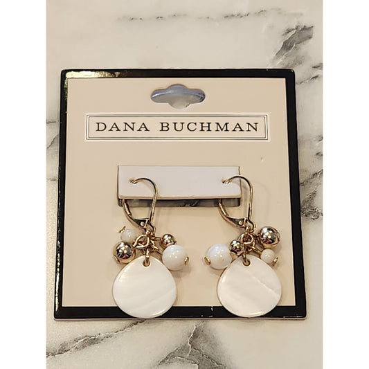 Dana Buchman Gold-Tone & White Beaded Drop Earrings With Hook Closure