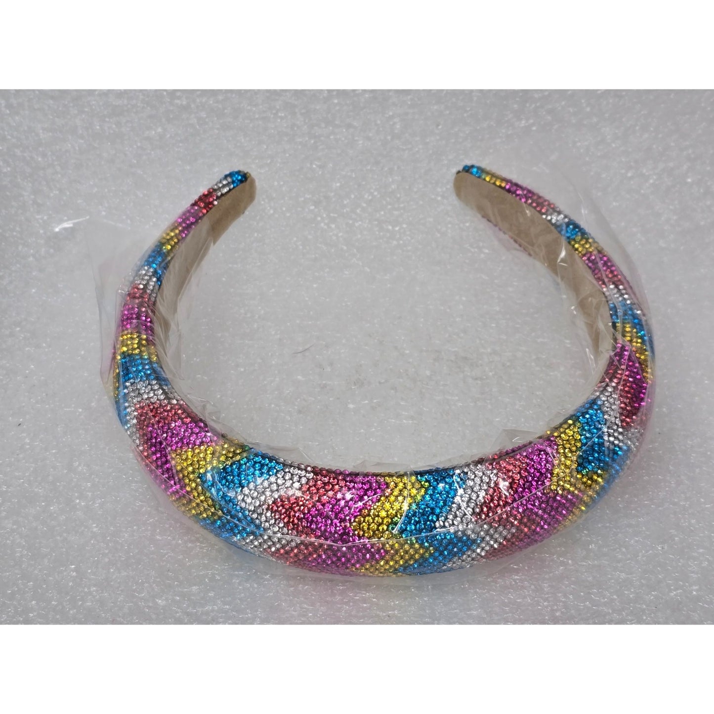 Colorful Rhinestone Embellished Wide  Padded Headband Hairband Zigzag Pattern