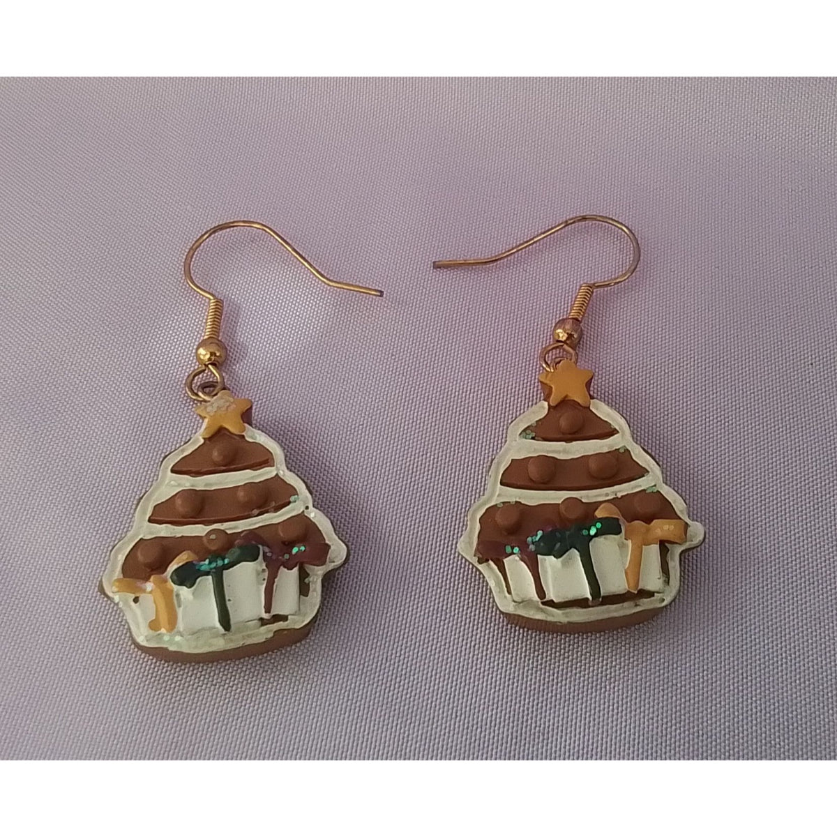 Vintage Christmas Tree Gingerbread Earrings Holiday