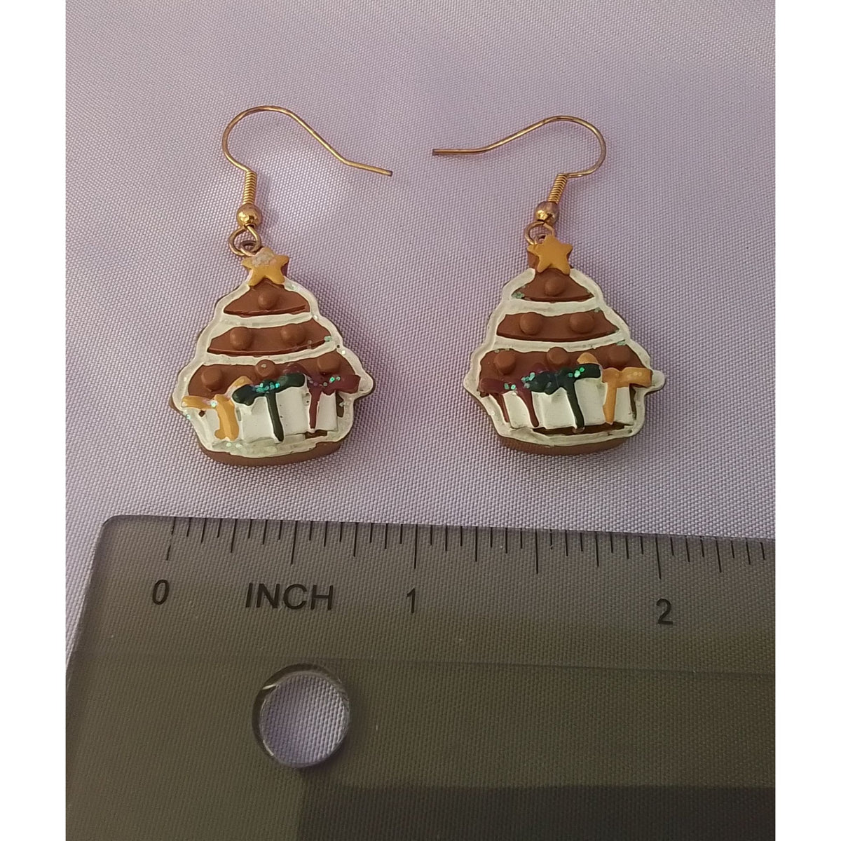 Vintage Christmas Tree Gingerbread Earrings Holiday